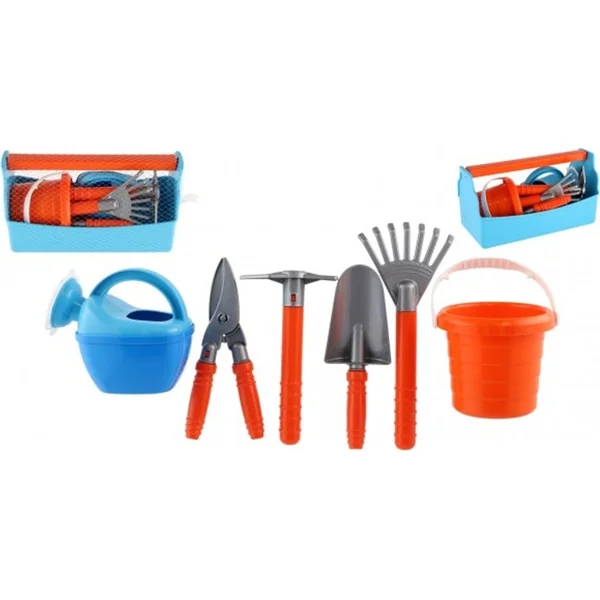 Outils de jardin 4 pièces avec seau et arrosoir dans une caisse