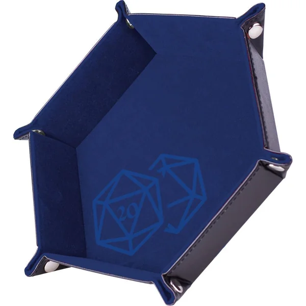 PISTE DE DES - D20 BLEU FONCE - 19 X 19 CM - CUIR ET VELOURS
