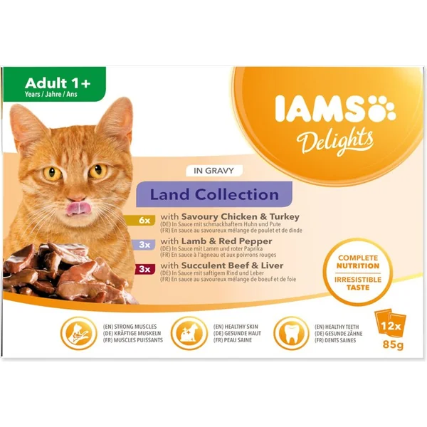 Pochettes IAMS viande terrestre en sauce multipack 1020g (12x85gr)