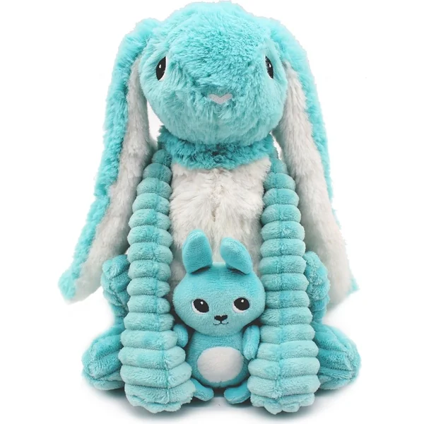 Ptipotos Lapin en peluche Toudou bleu - maman avec bébé