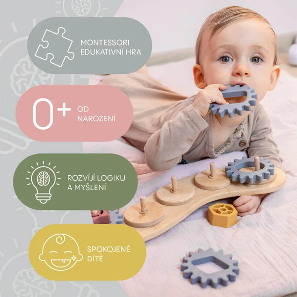 Puzzle en silicone et bambou avec engrenages, multicolore