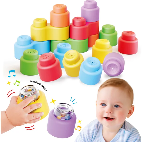 Quercetti Momy Soft Happy Sound - cubes souples + 2 cubes sonores - 18 pcs