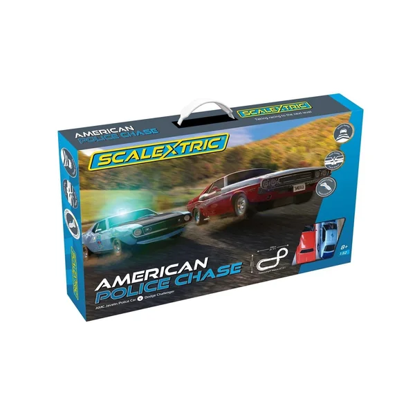Scalextric American Police Chase (AMC Javelin Police car v Dodge Challenger) - C1405