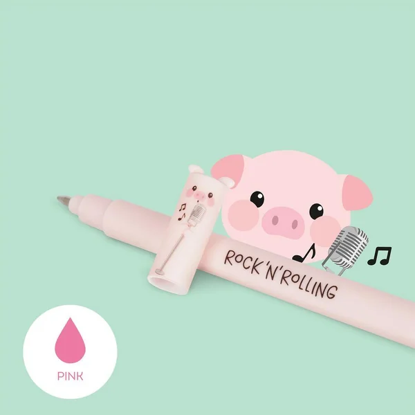 SET DE 4 STYLOS A ENCRE GEL EFFACABLES - FARM SWEET FARM - VACHE + COCHON + ANE + COQ