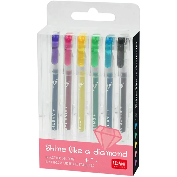 SET OF 6 GLITTER GEL PENS - SHINE LIKE A DIAMOND - MULTICOLOR