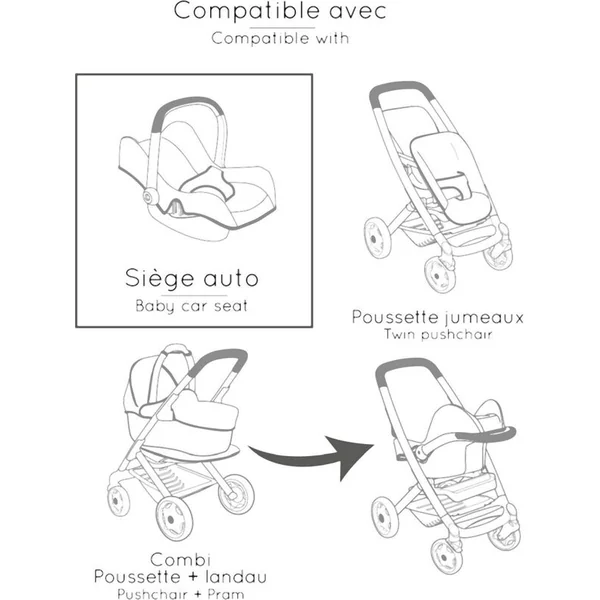 Siège auto et chaise 3 en 1 MC&Q pour poupées rose clair