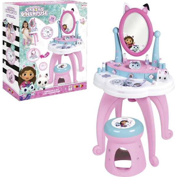 Smoby Maison de poupée de Gabby 2 en 1 Coiffeuse avec chaise