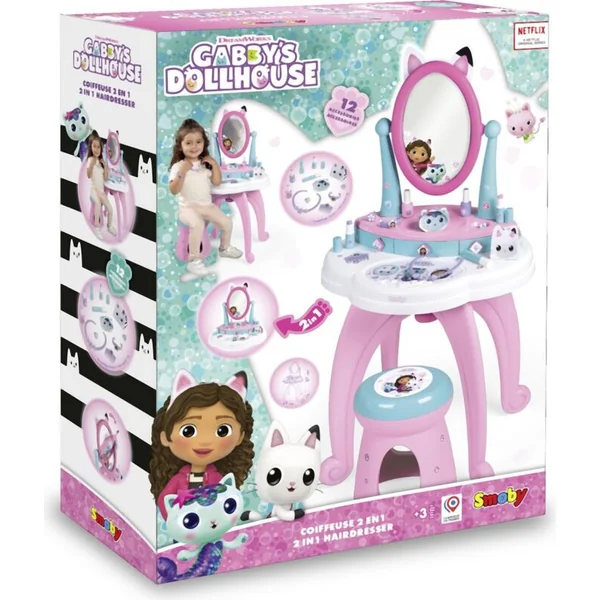 Smoby Maison de poupée de Gabby 2 en 1 Coiffeuse avec chaise