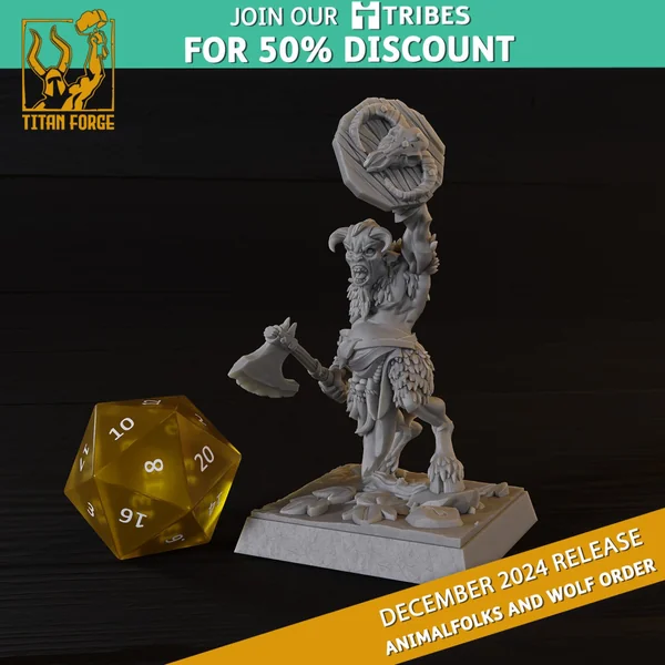 Titan Forge - Animal Folk - Beast Satyrs Hand Weapons & Shield with EMC