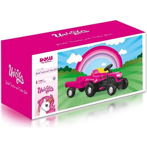 Tracteur à pédales Dolu avec remorque licorne rose