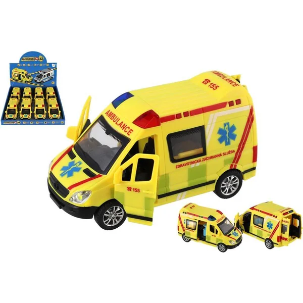 Voiture de secours, ambulance en plastique 14,5 cm à piles avec lumière, son à inertie
