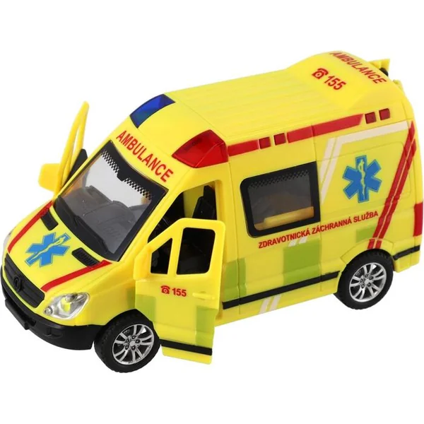 Voiture de secours, ambulance en plastique 14,5 cm à piles avec lumière, son à inertie