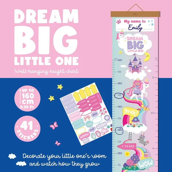WALL-HANGING HEIGHT CHART - DREAM BIG, LITTLE ONE - UNICORN