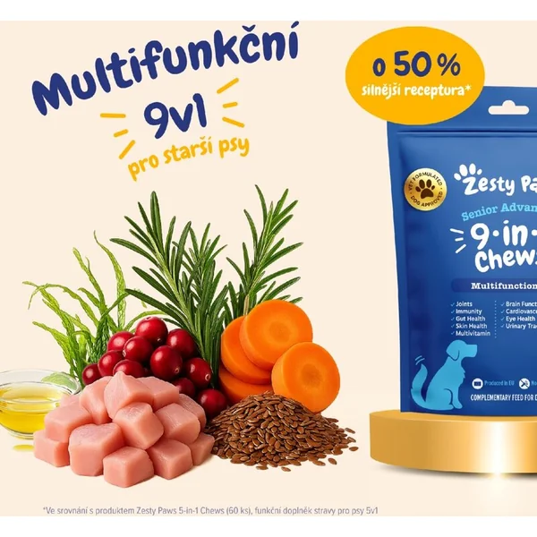 Zesty Paws Senior Advanced 9-in-1 Chews (60 pcs) – complément alimentaire fonctionnel 9-en-1 pour se